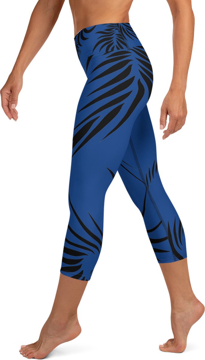 Sportlegging - Capri 3/4 - design Power Up - High Waist - Dry Fit - High Performance - 4way stretch- unieke print - UPF 50+ - Hardloop - Yoga - Fitness - Dans - Pilates - Training - sportbroek –kobaltblauw zwart - maat S — afbeelding 4