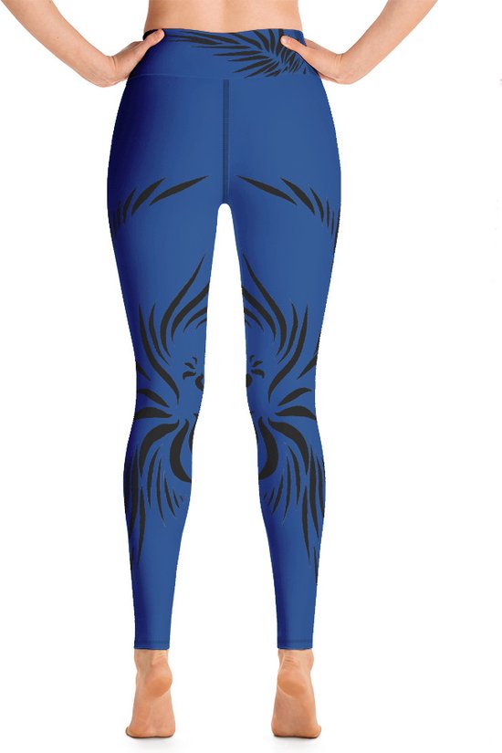 Sportlegging - design Power Up - High Waist - Dry Fit - High Performance - 4way stretch- unieke print - UPF 50+ - Hardloop - Yoga - Fitness - Dans - Pilates - Training - sportbroek –kobaltblauw zwart maat L — afbeelding 3