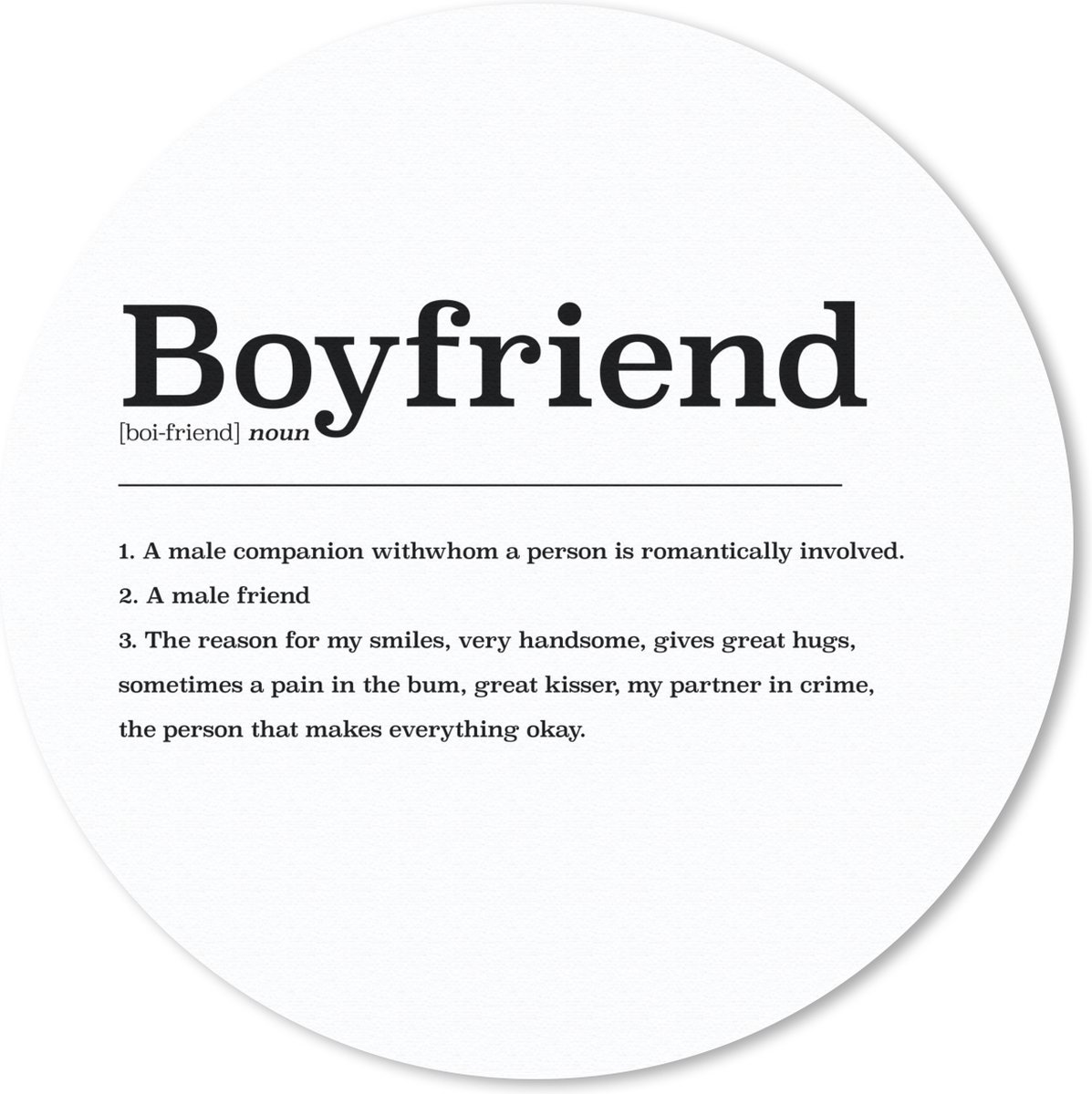Muismat rond 20x20 cm - Mousepad Woordenboek - Boyfriend - Vriend definitie - Spreuken - Quotes - Ronde muismatten