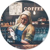 Muismat - Mousepad - Rond - Melkmeisje - Barista - Cappuccino - Vermeer - Koffie - Kunst _ Schilderij - 30x30 cm - Ronde muismat