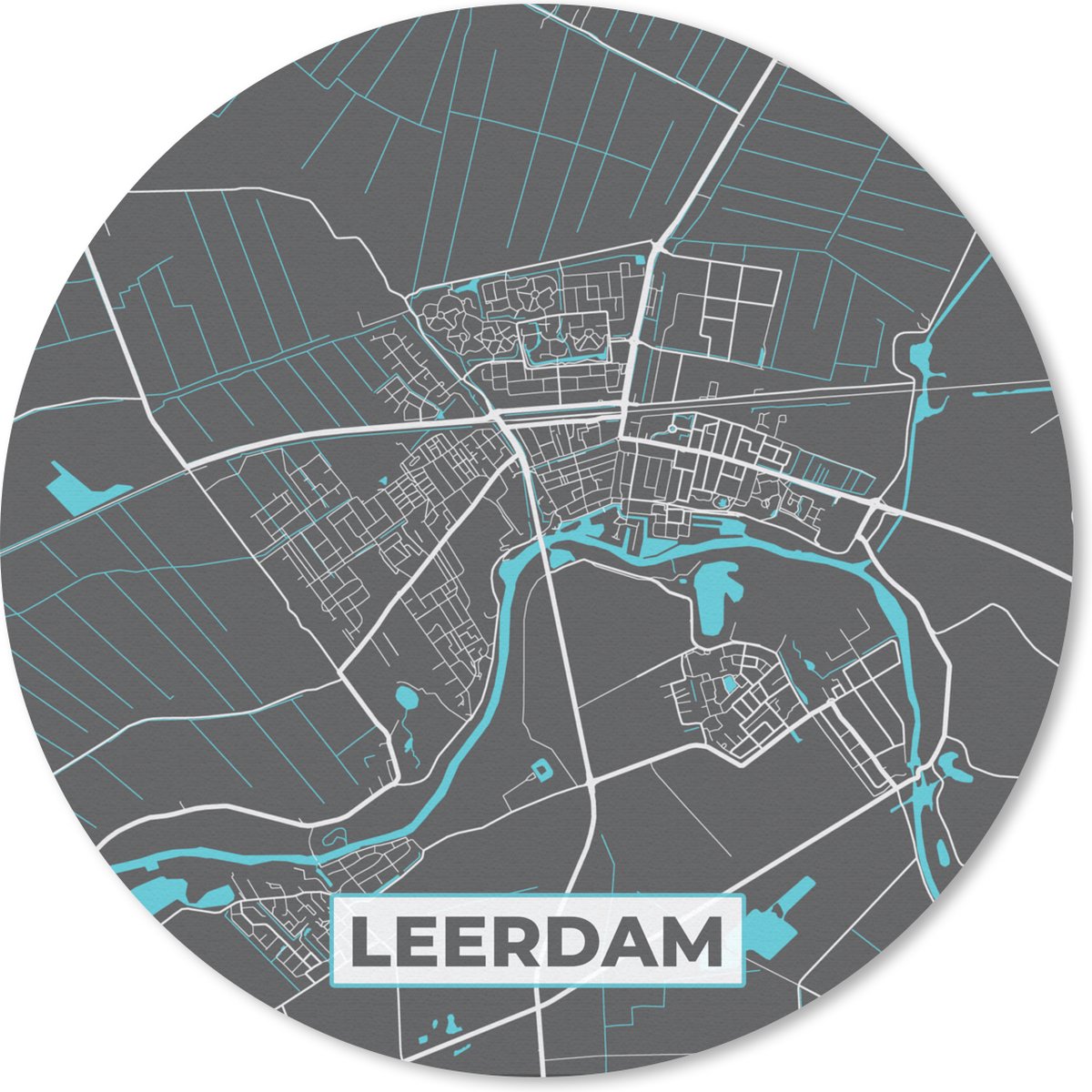 Muismat rond 50x50 cm - Mousepad Leerdam - Kaart - Plattegrond - Stadskaart - Ronde muismatten - Stadskaart