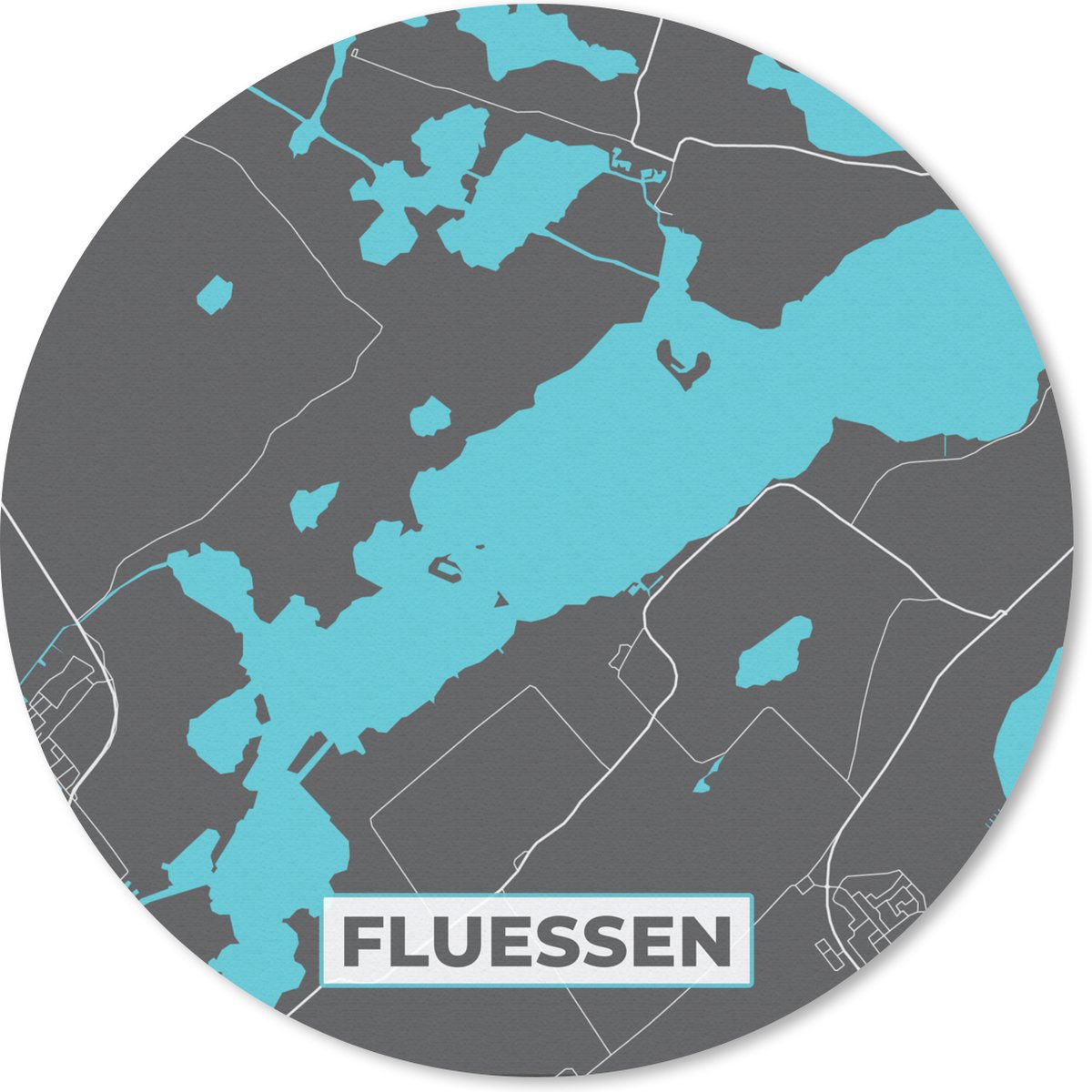 Muismat rond 30x30 cm - Mousepad Kaart - Stadskaart - Fluessen - Plattegrond - Friesland - Ronde muismatten - Stadskaart