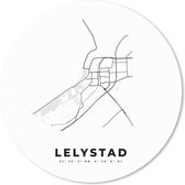Muismat - Mousepad - Rond - Nederland – Lelystad – Stadskaart – Kaart – Zwart Wit – Plattegrond - 30x30 cm - Ronde muismat
