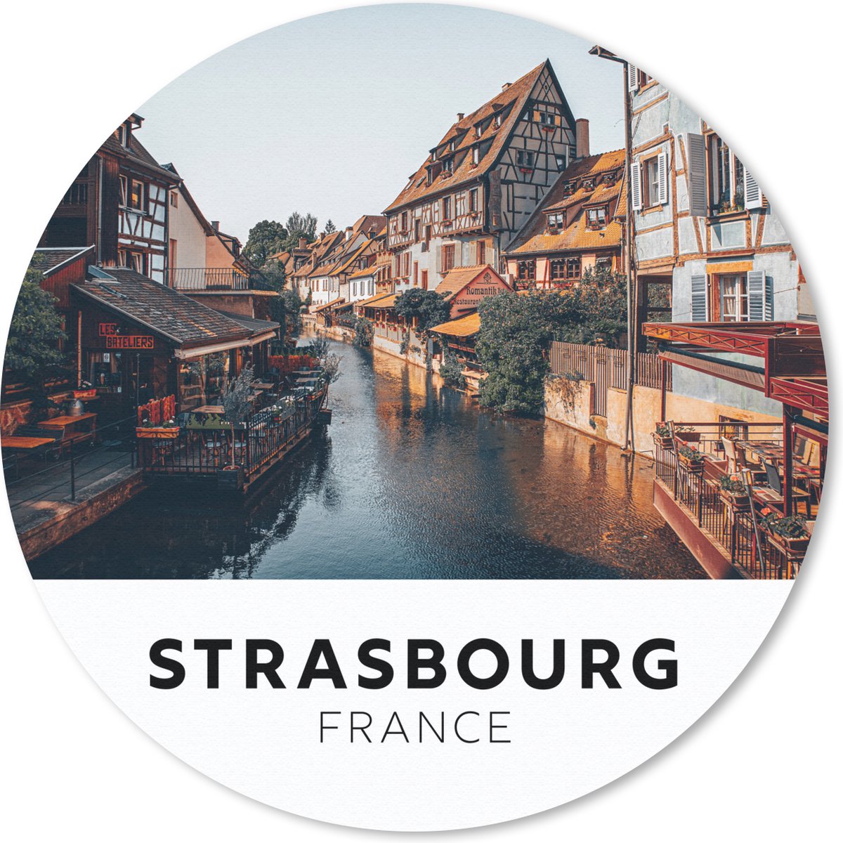 Muismat rond 20x20 cm - Mousepad Frankrijk - Water - Café - Strasbourg - Ronde muismatten