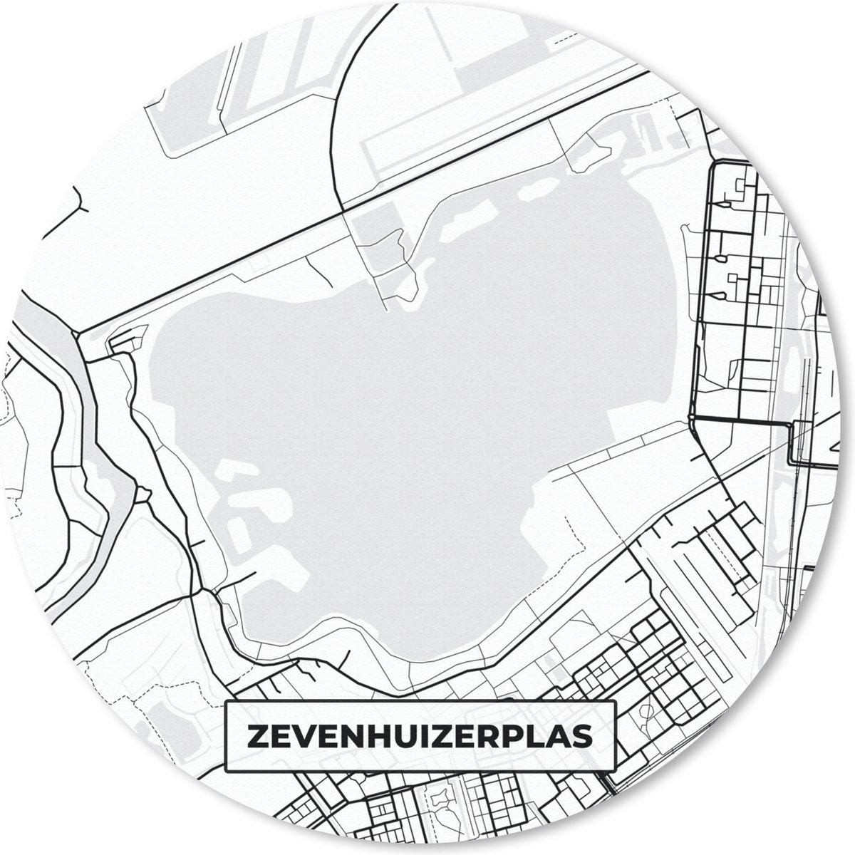 Muismat rond 40x40 cm - Mousepad Nederland - Kaart - Plattegrond - Zevenhuizerplas - Stadskaart - Ronde muismatten - Stadskaart