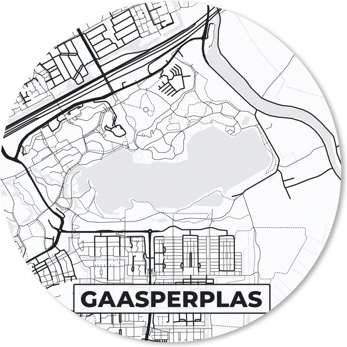 Muismat rond 20x20 cm - Mousepad Kaart - Gaasperplas - Plattegrond - Stadskaart - Amsterdam - Ronde muismatten - Stadskaart