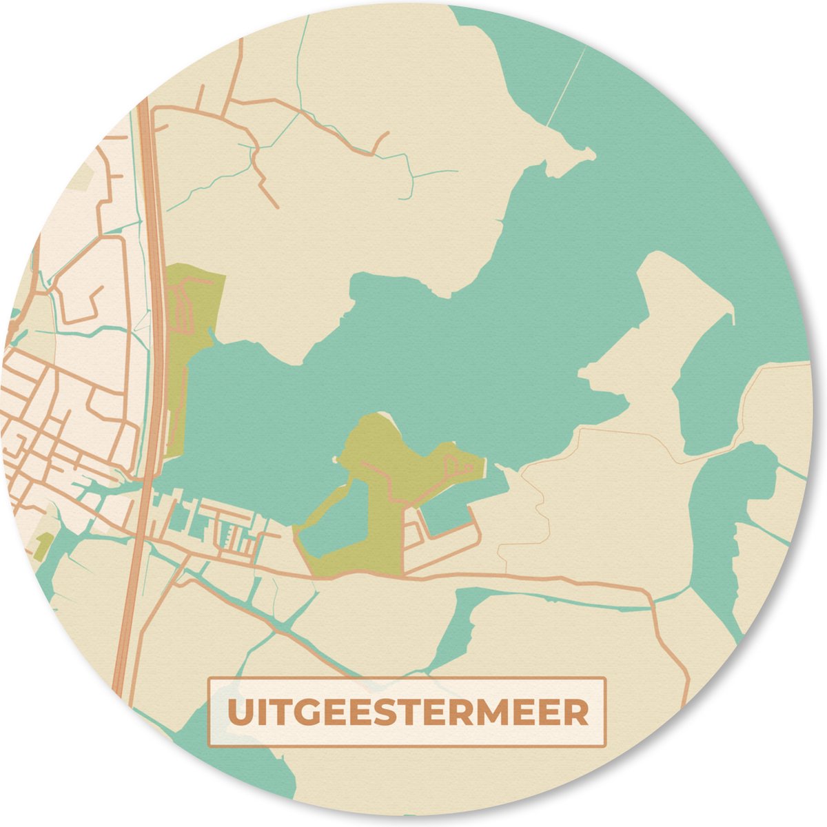 Muismat - Mousepad - Rond - Uitgeestermeer - Kaart - Vintage - Stadskaart - Plattegrond - 20x20 cm - Ronde muismat