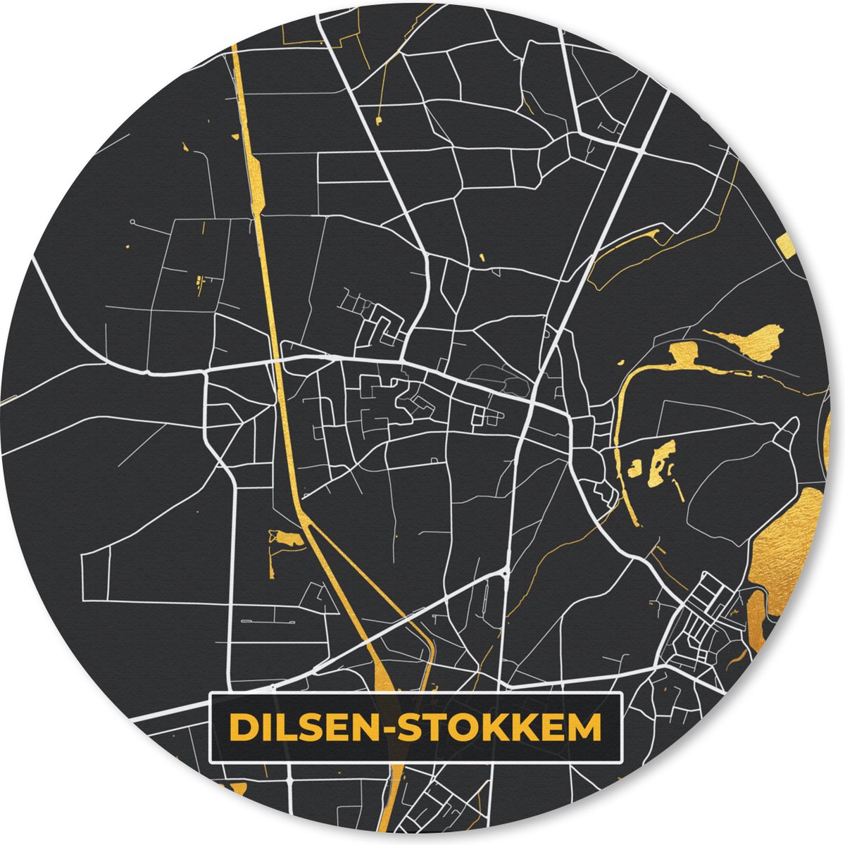 Muismat rond 20x20 cm - Mousepad Stadskaart - Dilsen-Stokkem - Goud - Kaart - Plattegrond - Ronde muismatten - Stadskaart