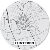 Muismat - Mousepad - Rond - Lunteren - Stadskaart - Kaart - Plattegrond - Nederland - Zwart Wit - 30x30 cm - Ronde muismat