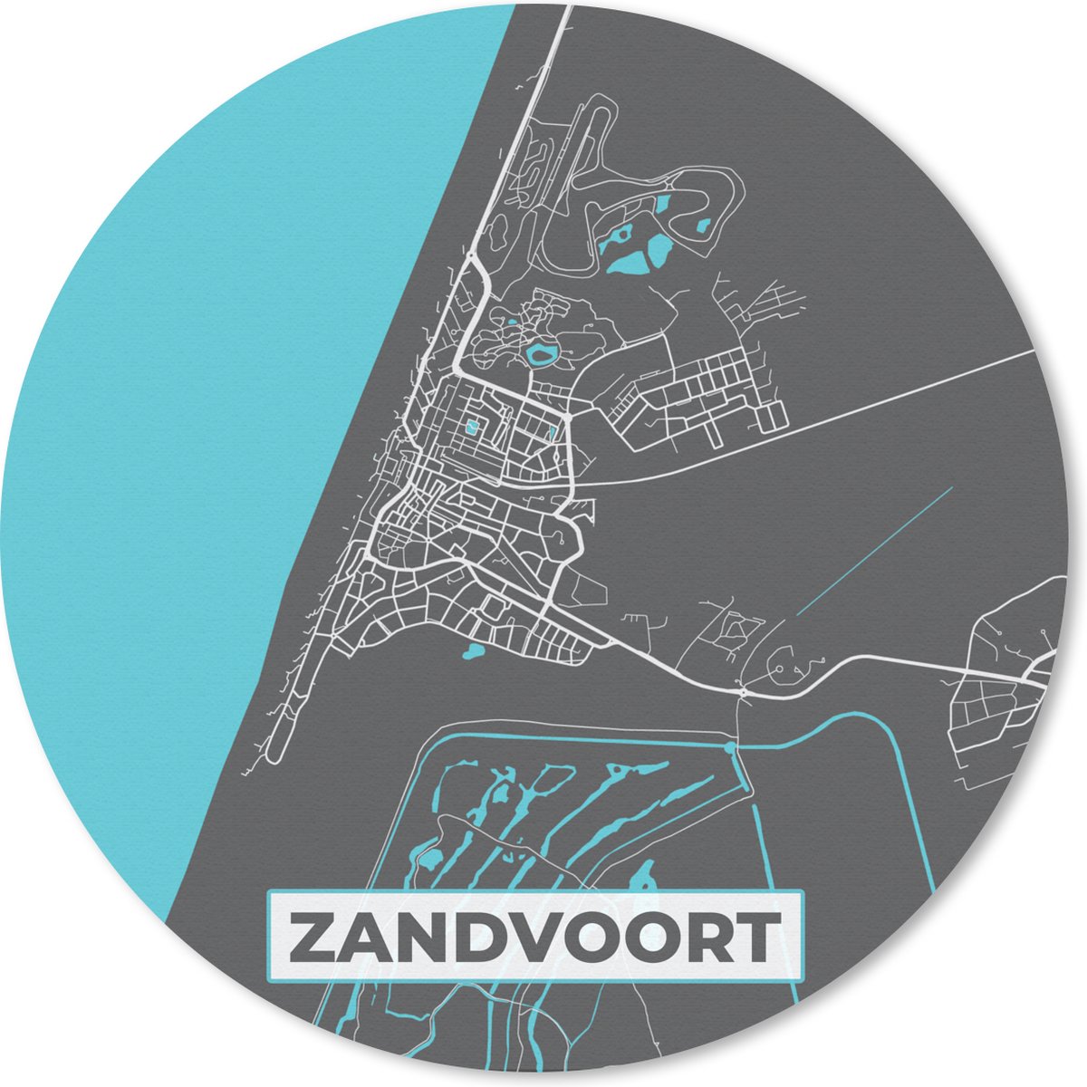 Muismat rond 30x30 cm - Mousepad Plattegrond - Kaart - Zandvoort - Stadskaart - Ronde muismatten - Stadskaart