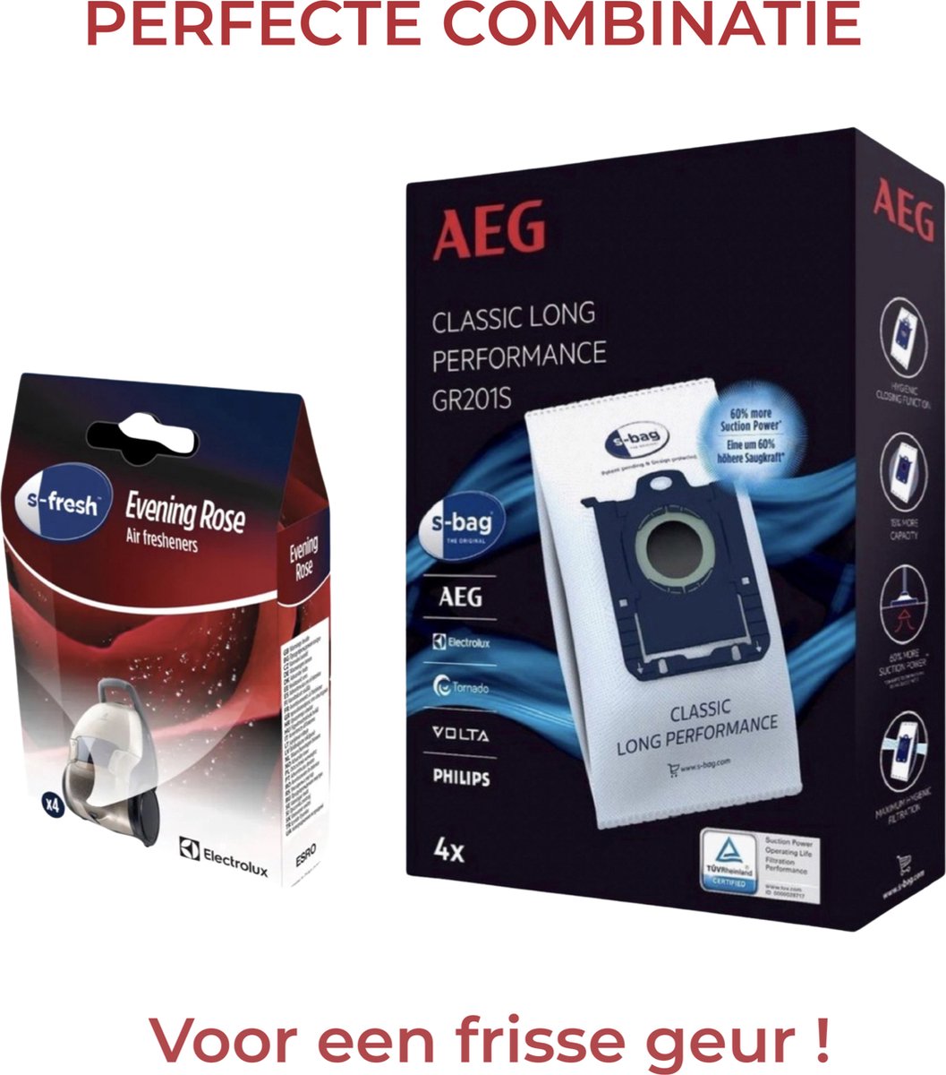 AEG - S-BAG stofzuigerzakken + S-FRESH Geurkorrels (evening rose) - Air fresheners - Geurparels - Voor Stofzuigers - COMBIDEAL