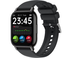 Belesy® PARK 66 - Smartwatch Dames - Smartwatch Heren - Horloge - 1.85 inch – kleurenscherm – Stappenteller – Bellfunctie- Gezondheidsindicatoren – Je eigen foto als wijzerplaat - Siliconen - Zwart - Moederdag