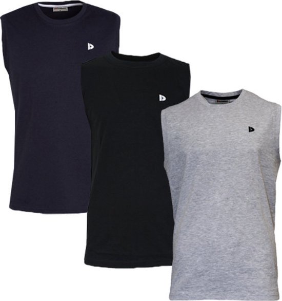 3-Pack Donnay T-shirt zonder mouw (589100) - Sportshirt - Heren - Navy/Black/Grey marl - maat XXL