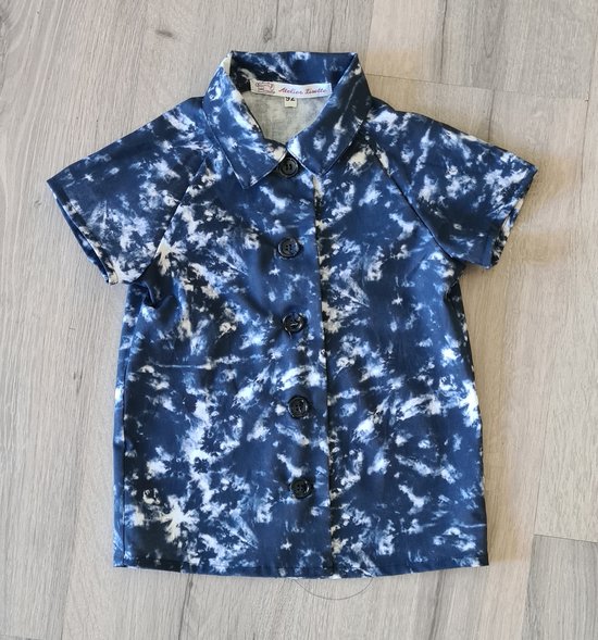 Blouse tie dye print - navy - lente/zomer - jongens - maat 128