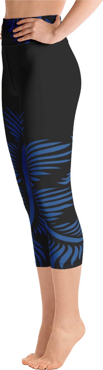 Sportlegging - Capri 3/4 - design Lines 4 Peace - High Waist - Dry Fit - High Performance - 4way stretch - unieke print - UPF 50+ - Hardloop - Yoga - Fitness - Dans - Pilates - Training - sportbroek - zwart klassiekblauw -dames- maat S