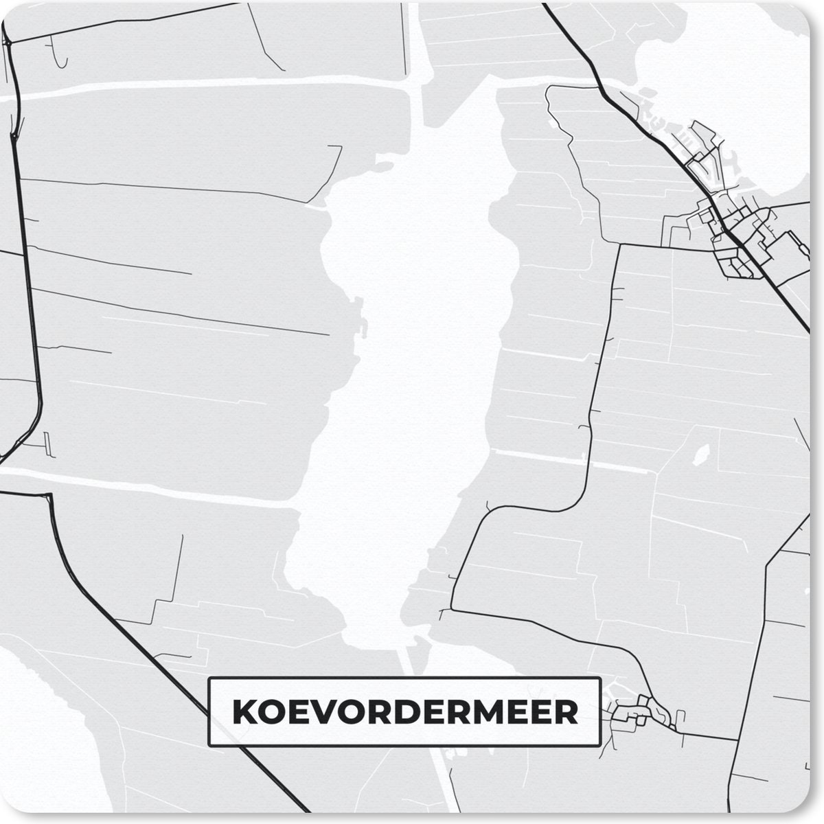 Muismat 20x20 cm - Mousepad Friesland - Koevordermeer - Plattegrond - Stadskaart - Kaart - Muismatten - Stadskaart