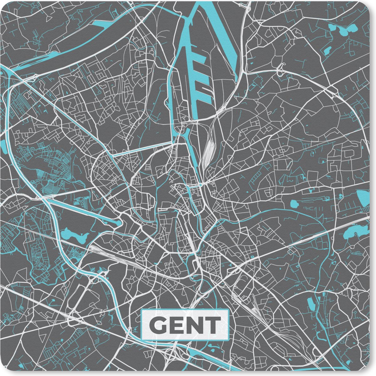 Muismat 20x20 cm - Mousepad België – Gent – Stadskaart – Kaart – Blauw – Plattegrond - Muismatten - Stadskaart