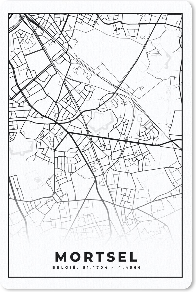 Muismat - Mousepad - Zwart Wit – België – Plattegrond – Stadskaart – Kaart – Mortsel - 18x27 cm - Muismatten
