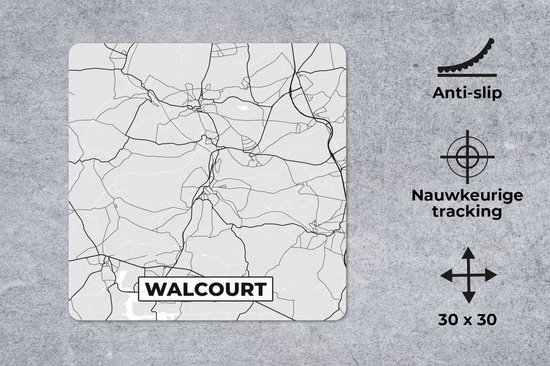 Muismat 30x30 cm - Mousepad Kaart – Plattegrond – Stadskaart – Walcourt – België – Zwart Wit - Muismatten - Stadskaart