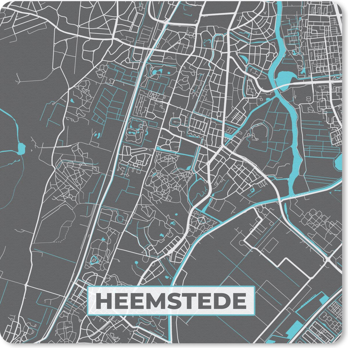 Muismat 30x30 cm - Mousepad Heemstede - Stadskaart - Kaart - Plattegrond - Muismatten - Stadskaart