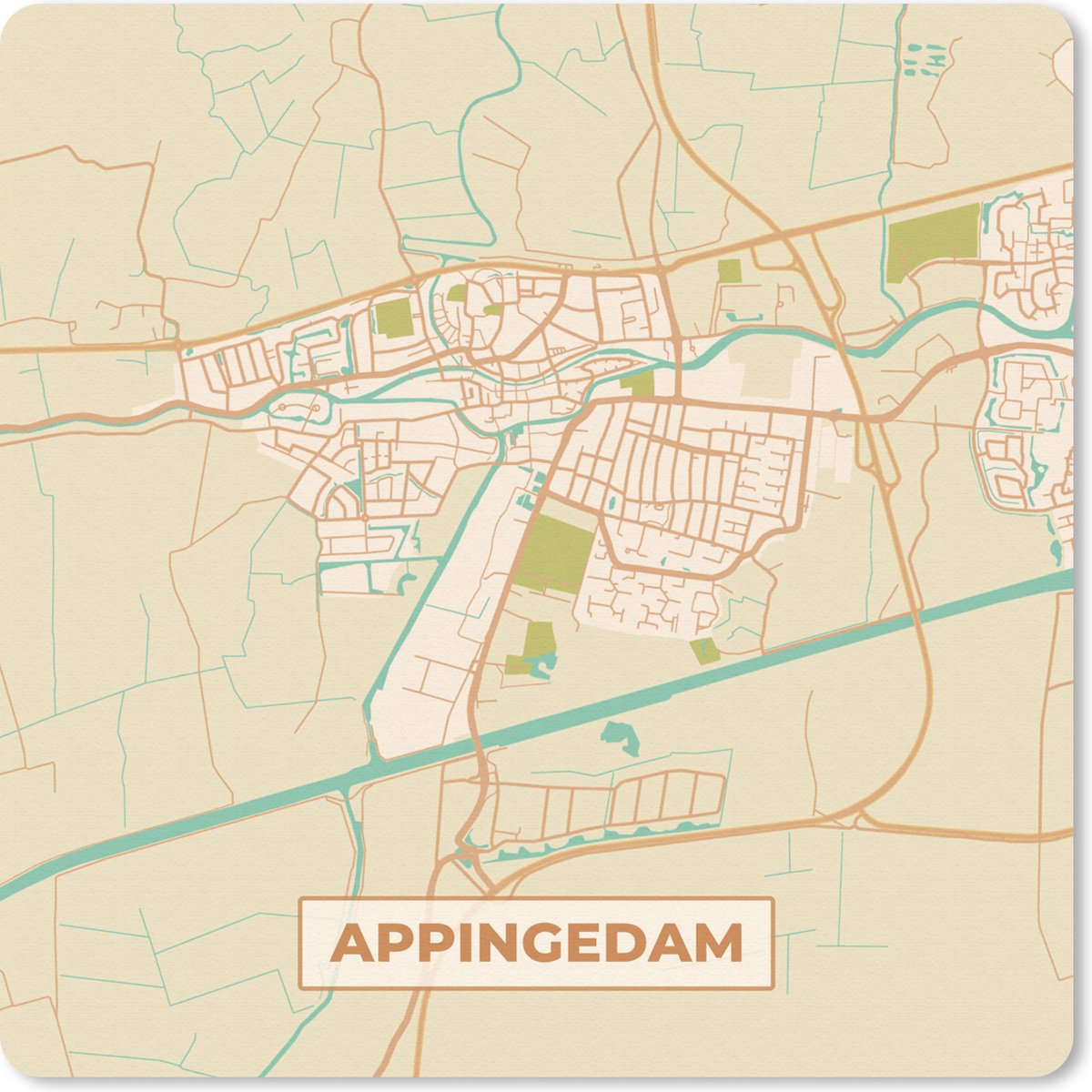 Muismat 20x20 cm - Mousepad Appingedam - Kaart - Stadskaart - Plattegrond - Muismatten - Stadskaart