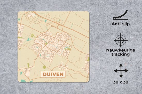 Muismat 30x30 cm - Mousepad Duiven - Plattegrond - Kaart - Stadskaart - Muismatten - Stadskaart