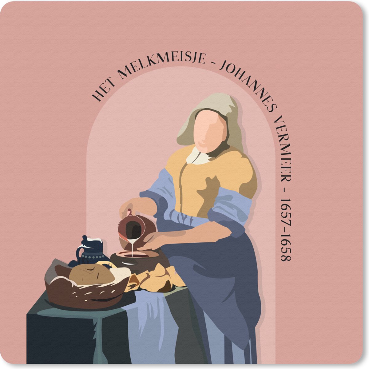 Muismat 30x30 cm - Mousepad Pastel - Melkmeisje - Roze - Oude meesters - Muismatten