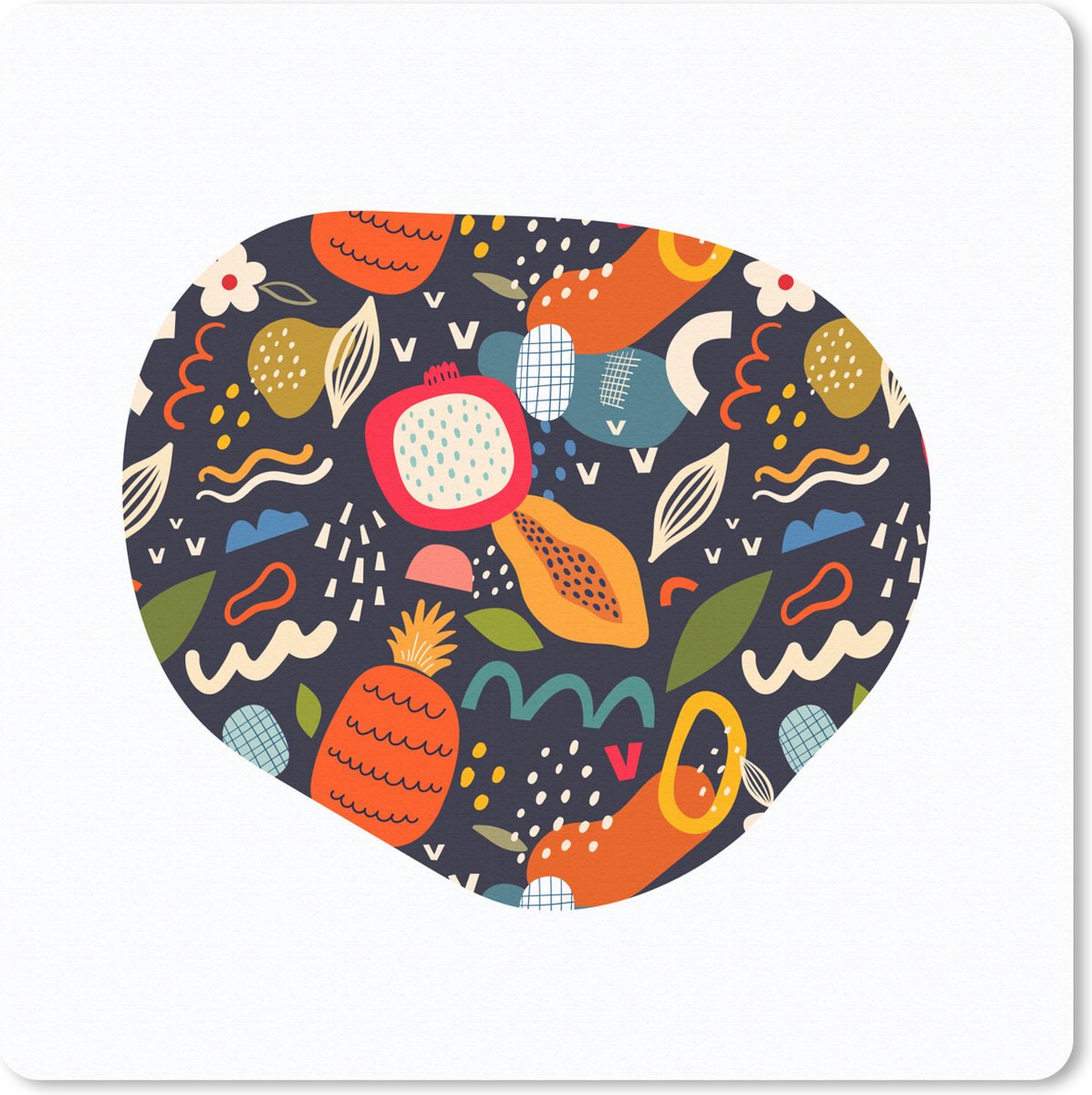 Muismat 30x30 cm - Mousepad Collage - Fruit - Abstract - Blauw - Ananas - Muismatten
