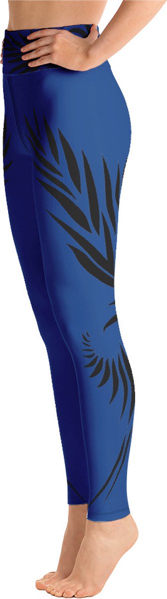 Sportlegging - design Power Up - High Waist - Dry Fit - High Performance - 4way stretch- unieke print - UPF 50+ - Hardloop - Yoga - Fitness - Dans - Pilates - Training - sportbroek –kobaltblauw zwart maat M — afbeelding 4