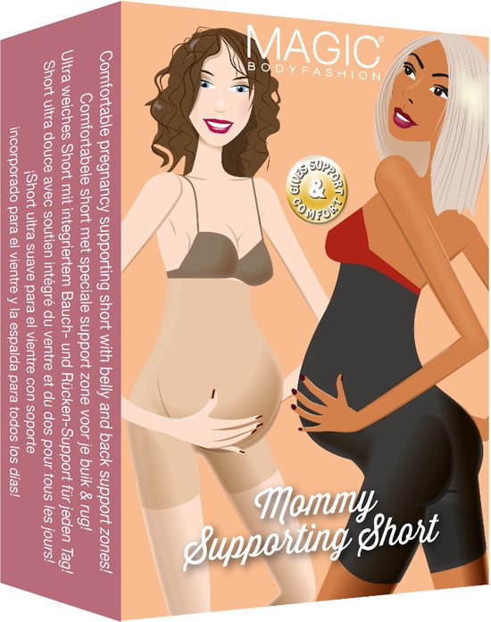 Doos met illustraties van twee zwangere vrouwen, met MAGIC Bodyfashion Mommy Supporting Short erop.
