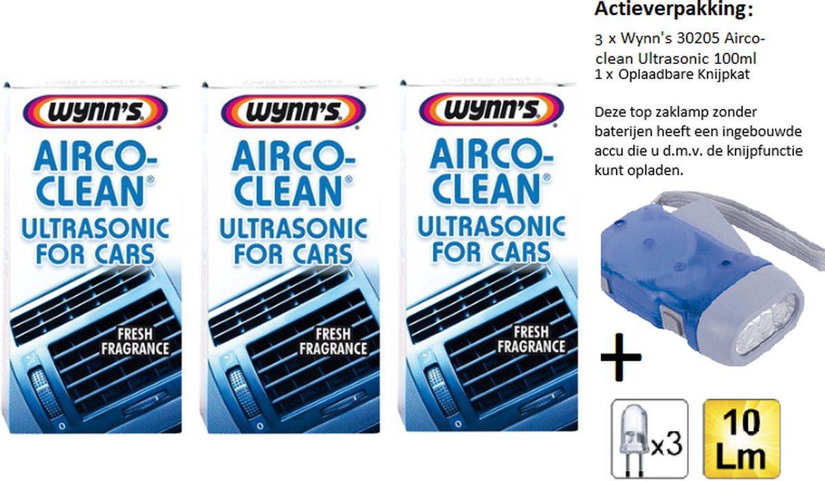 Wynn's 30205 Airco-clean - Airco reiniger - Ultrasonic - 100ml - 3 Stuks + Zaklamp/Knijpkat