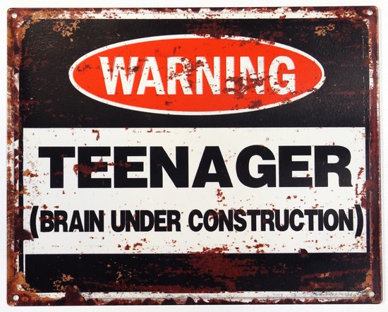 2D wandbord "Warning! Teenager" 20x25cm