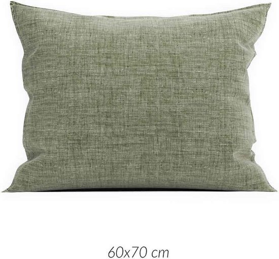 Zo! Home Taie d'oreiller en coton Lino vert - 60x70 - couleur stylée - haute qualité