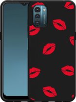 Nokia G11/G21 Hoesje Zwart Red Kisses - Designed by Cazy