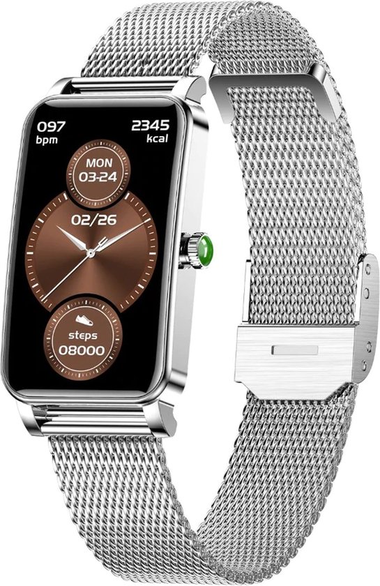 Valante Fem-Fit3 Smartwatch - Smartwatch Dames - Zilver staal - 41 mm - Stappenteller - Hartslagmeter - Bloeddrukmeter - Saturatiemeter