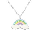 Joy|S - Zilveren regenboog hanger met ketting - pastel kleurtjes