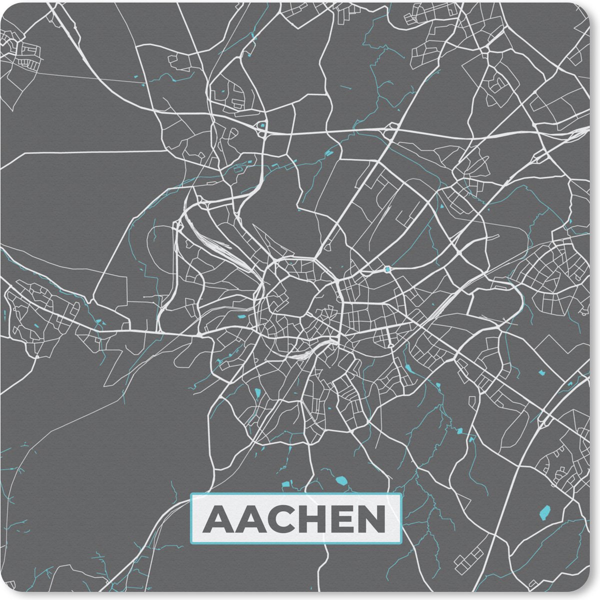 Muismat Klein - Blauw – Duitsland – Plattegrond – Stadskaart – Kaart – Aachen - 20x20 cm