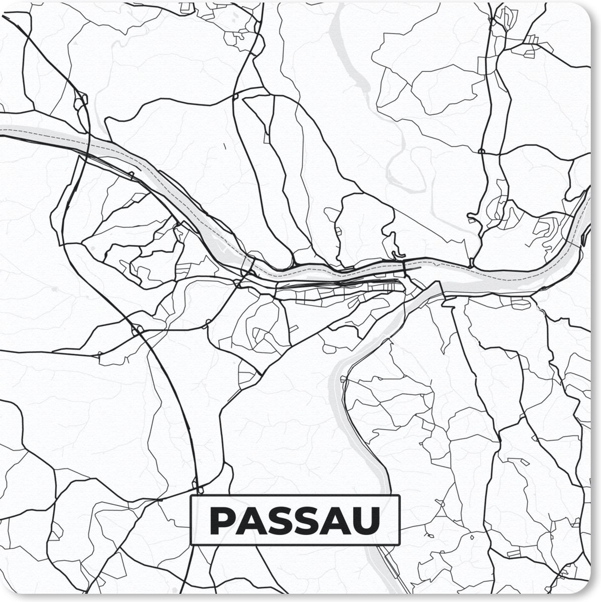 Muismat 30x30 cm - Mousepad Kaart - Passau - Plattegrond - Stadskaart - Muismatten - Stadskaart