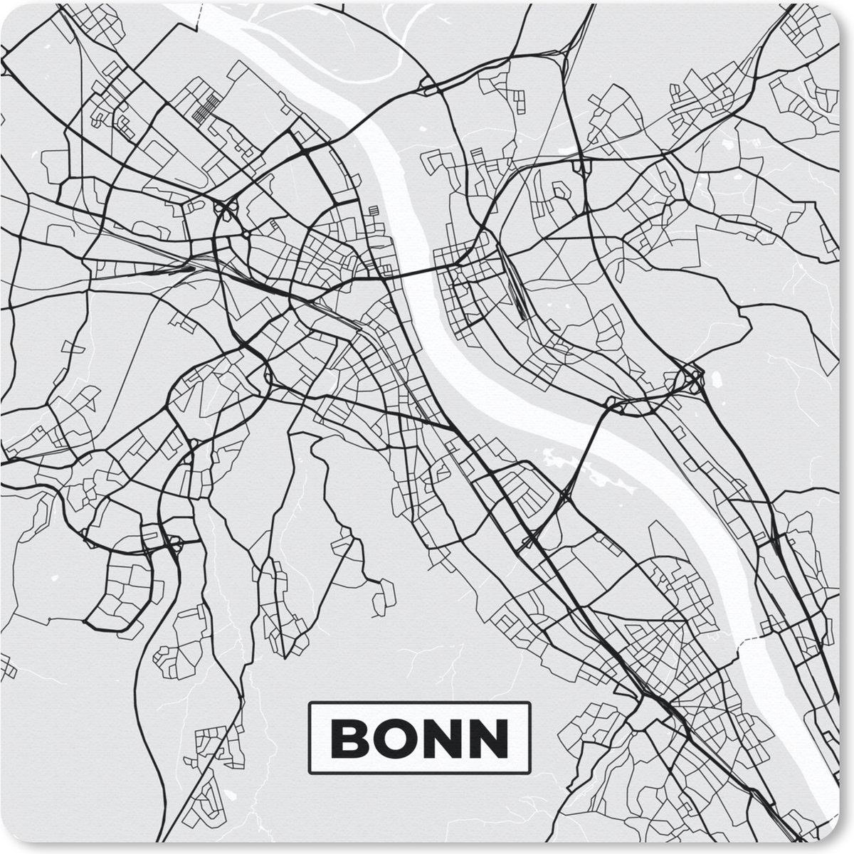 Muismat 20x20 cm - Mousepad Kaart - Plattegrond - Bonn - Duitsland - Stadskaart - Muismatten - Stadskaart