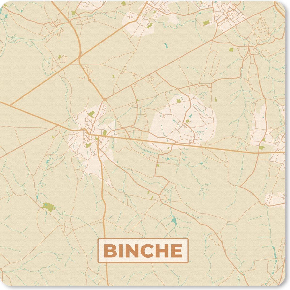 Muismat 20x20 cm - Mousepad Plattegrond - Binche - Kaart - Vintage - Stadskaart - Muismatten - Stadskaart