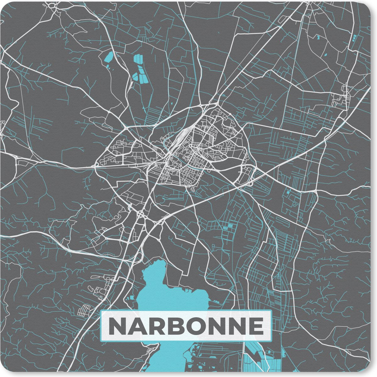 Muismat 20x20 cm - Mousepad Plattegrond – Kaart – Stadskaart – Frankrijk – Narbonne - Muismatten - Stadskaart