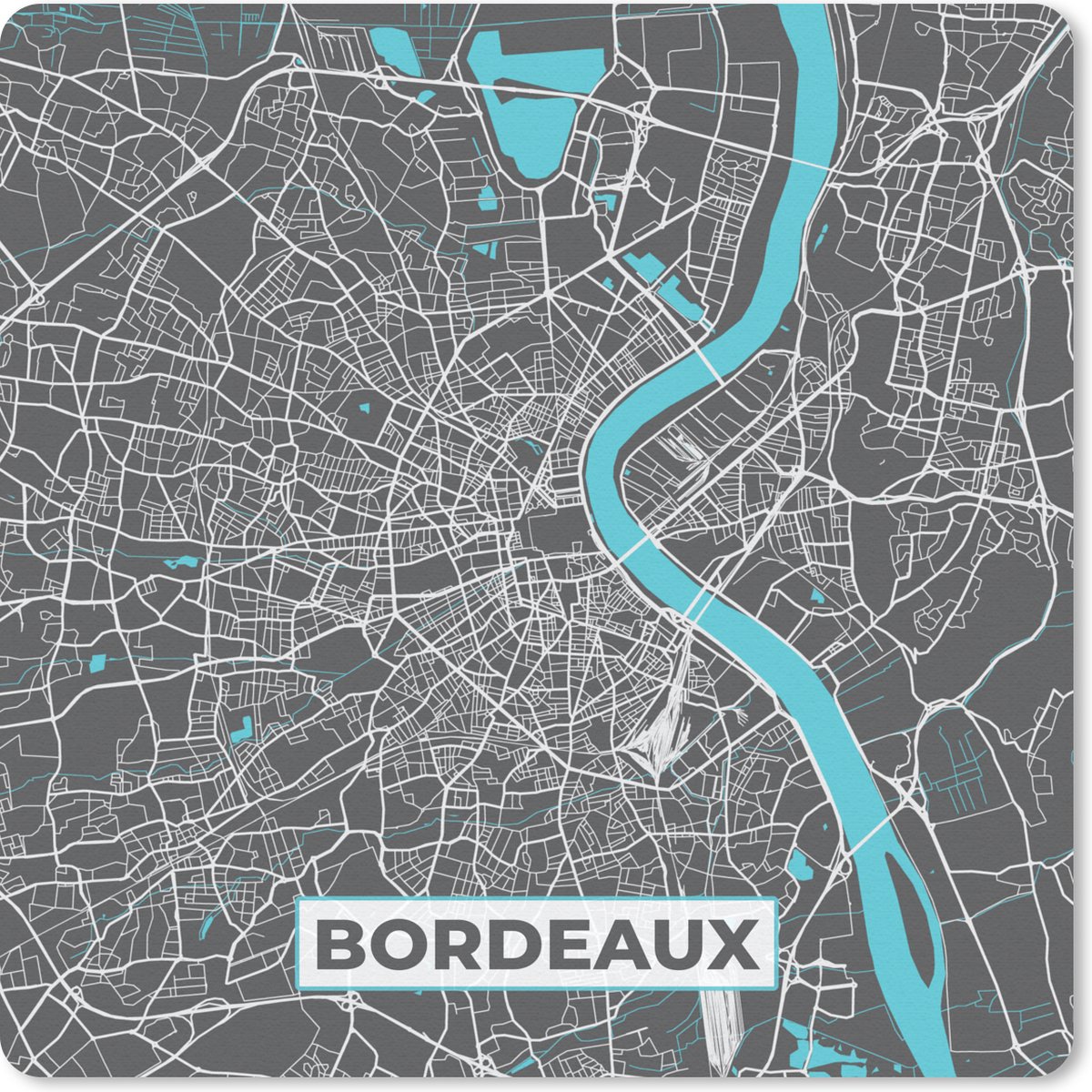 Muismat 20x20 cm - Mousepad Bordeaux - Frankrijk - Plattegrond - Kaart - Stadskaart - Muismatten - Stadskaart