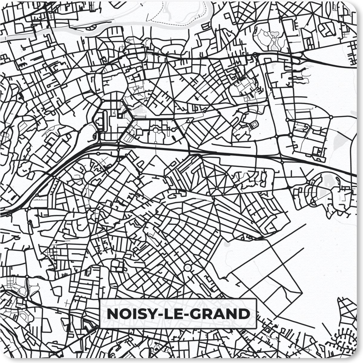 Muismat 30x30 cm - Mousepad Stadskaart - Plattegrond - Kaart - Frankrijk - Noisy-le-Grand - Zwart wit - Muismatten - Stadskaart