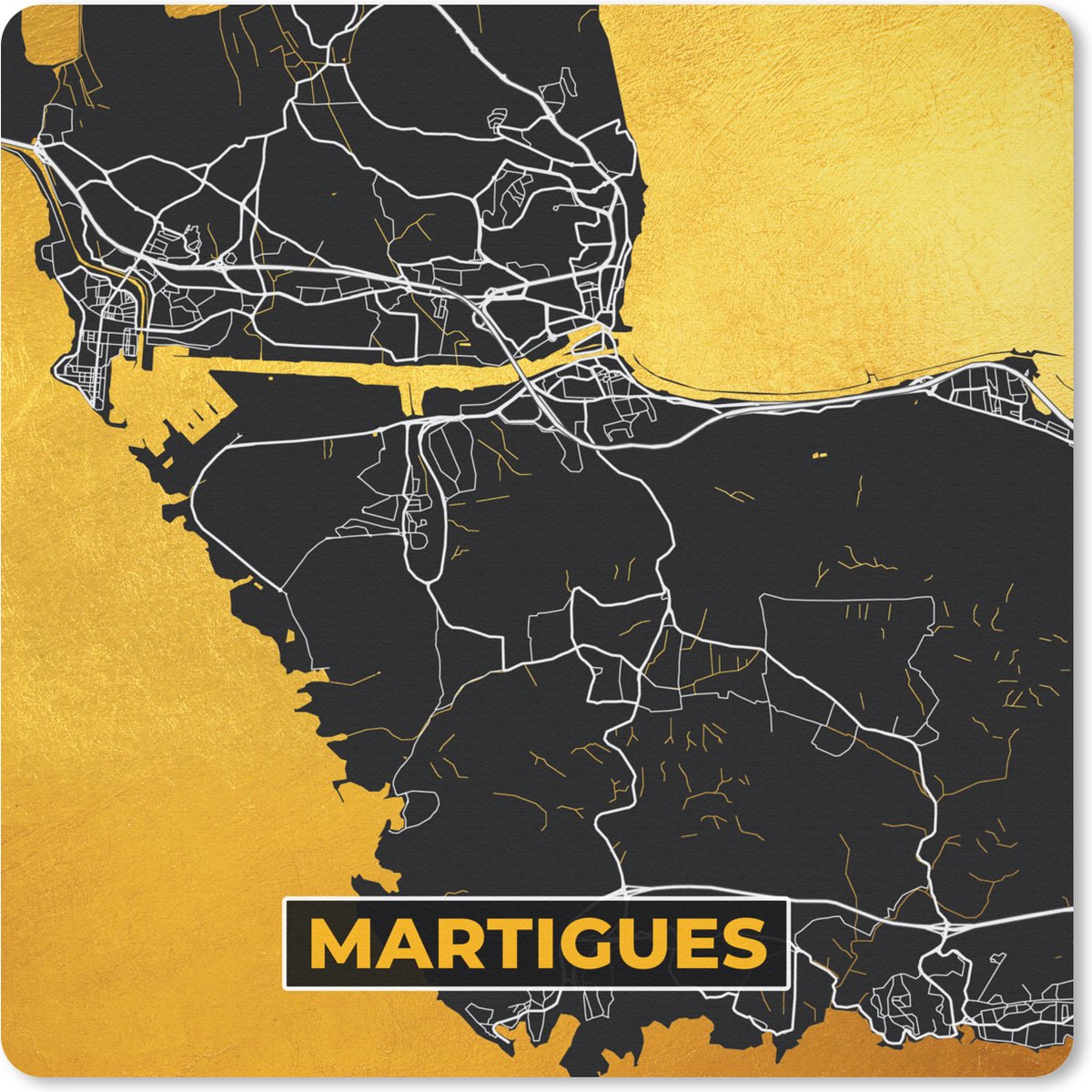 Muismat 30x30 cm - Mousepad Frankrijk - Plattegrond - Martigues - Stadskaart - Kaart - Muismatten - Stadskaart