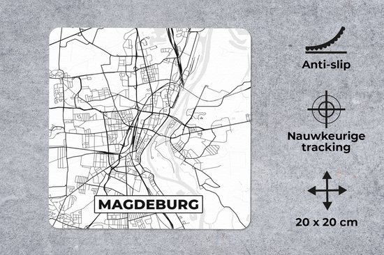 Muismat 20x20 cm - Mousepad Kaart - Magdeburg - Plattegrond - Stadskaart - Muismatten - Stadskaart