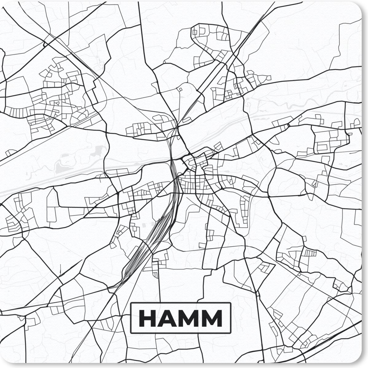 Muismat 30x30 cm - Mousepad Hamm - Plattegrond - Stadskaart - Kaart - Muismatten - Stadskaart
