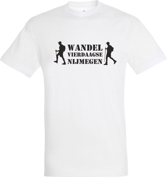 T-shirt Wandel vierdaagse Nijmegen met wandelaars |Wandelvierdaagse | vierdaagse Nijmegen | Roze woensdag | Wit | maat L