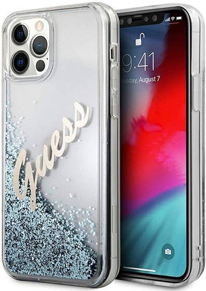 Guess Liquid Glitter Script Back Shield Hard Case for Apple iPhone 12 / 12 Pro (6.1")