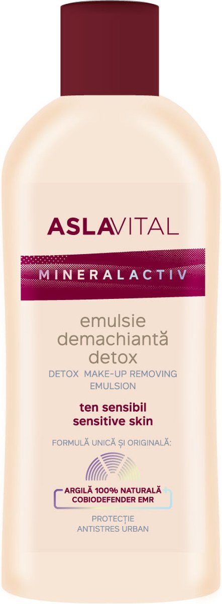 Gerovital Aslavital Detox Reinigende Emulsie Mineralactiv - Stedelijke stressbescherming - Unieke en originele formule met 100% natuurlijke klei en Cobiodefender EMR - Hypoallergeen product - voor de gevoelige huid 150ml