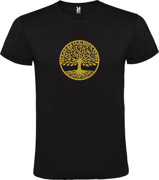 Zwart T shirt met print van " mooie Levensboom " print Goud size XXXXL